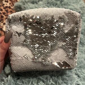 Silver and White Sequin Pouch